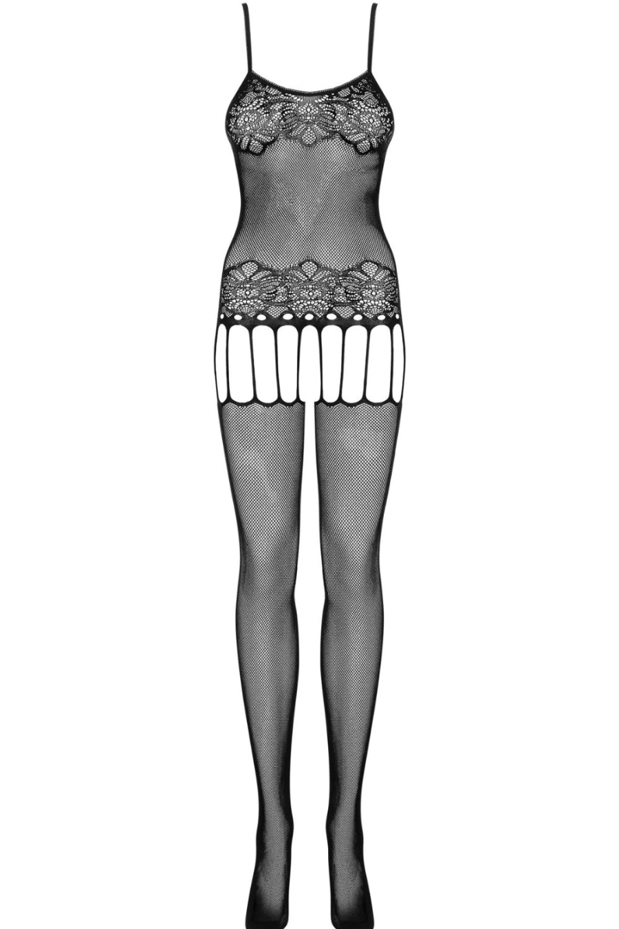 Obsessive F235 Black Bodystocking for Women - Stretchable Lace Full Body Stocking