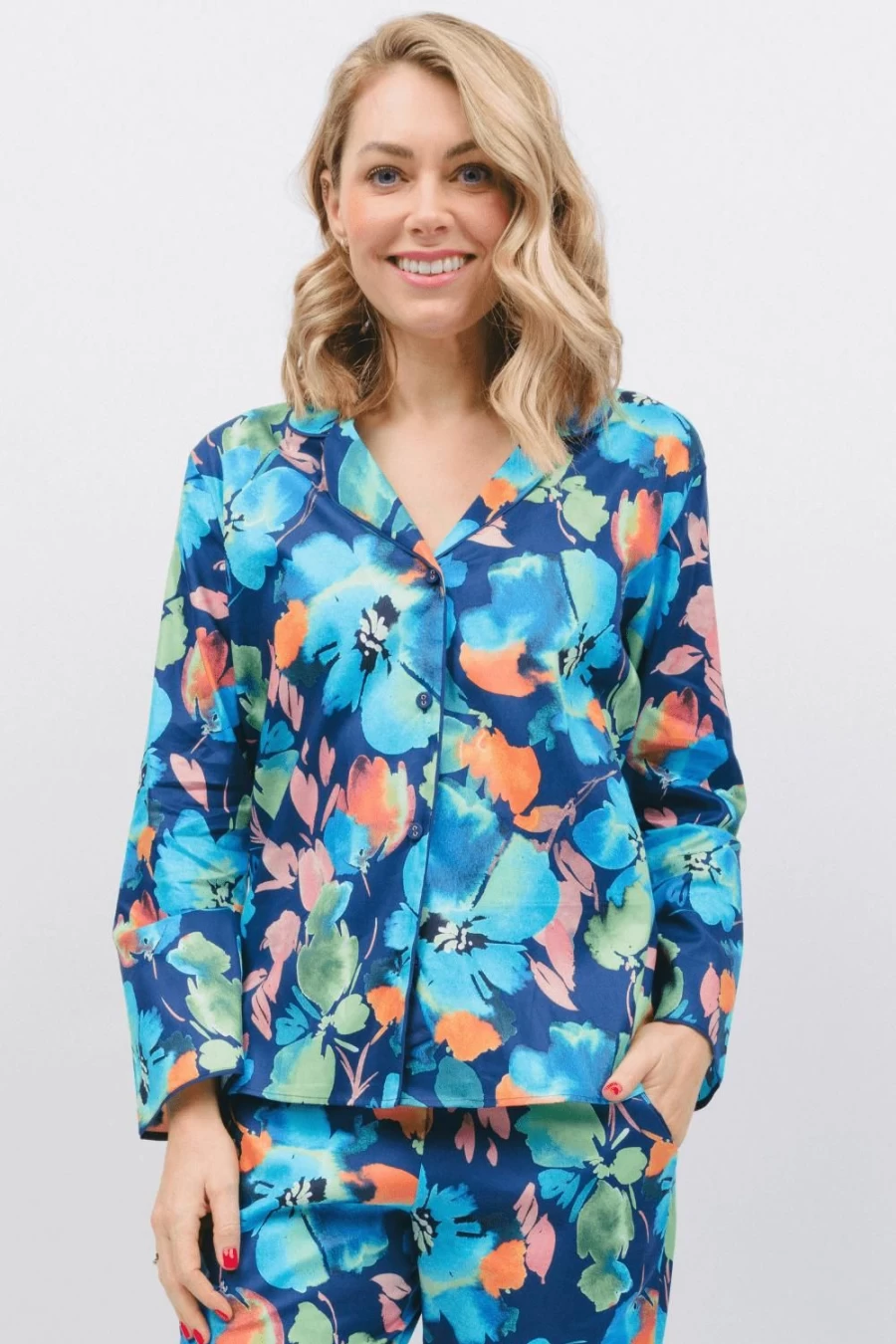 Cyberjammies Dark Blue Mix Floral Print Long Sleeve Pyjama Top for Women
