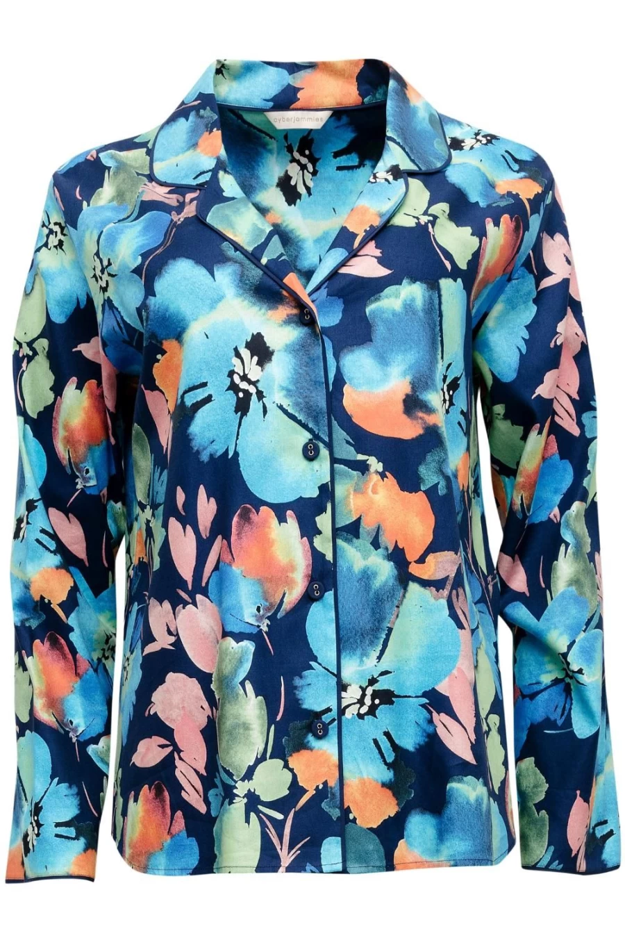 Cyberjammies Dark Blue Mix Floral Print Long Sleeve Pyjama Top for Women
