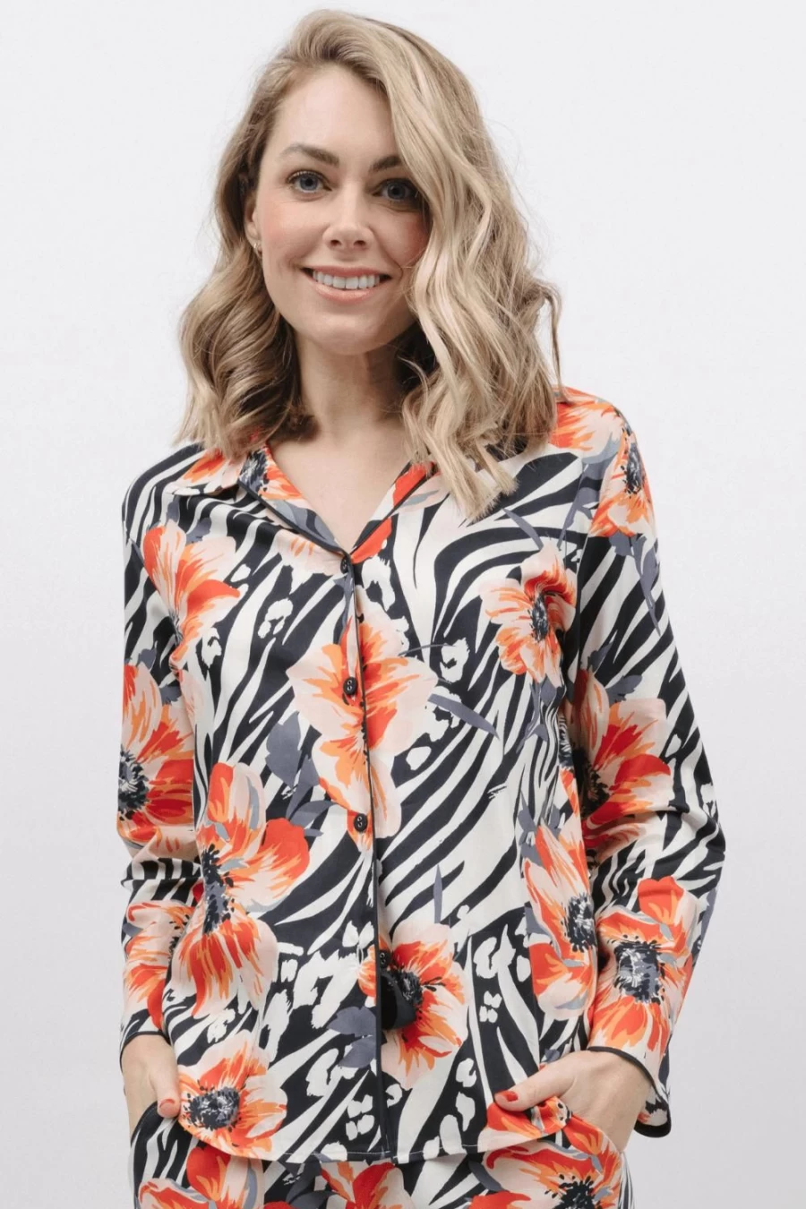 Cyberjammies Women's Charcoal Mix Animal Floral Print Long Sleeve Pyjama Top