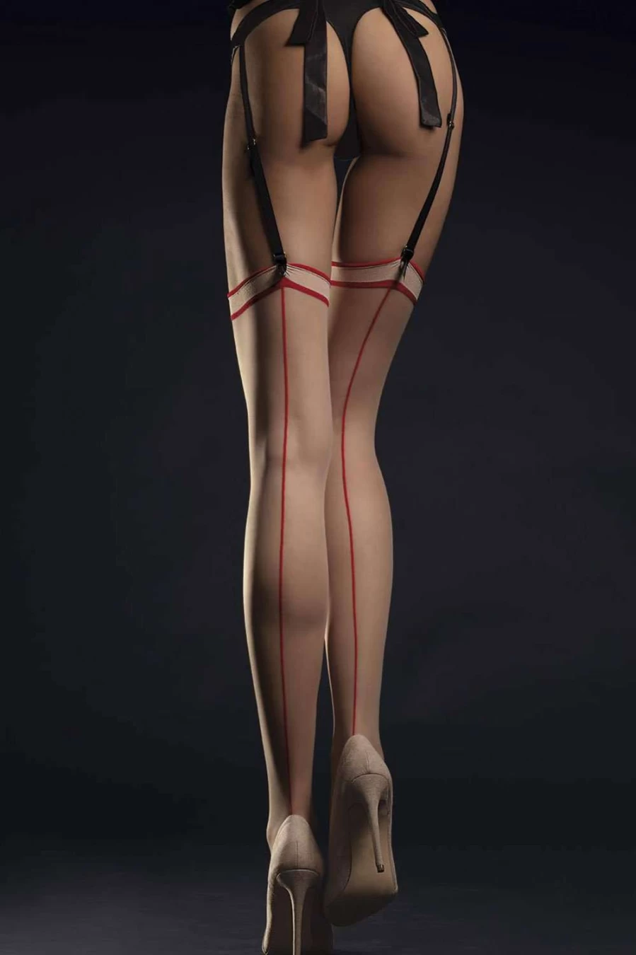 FiORE Sensual Madame 20 Denier Seamed Stockings - Powder & Red Sheer Tights for Women