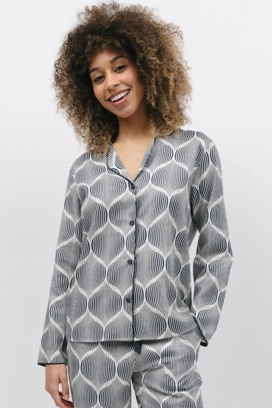 Cyberjammies Cream Mix Geo Print Long Sleeve Pyjama Top - Nicole Style Sleepwear
