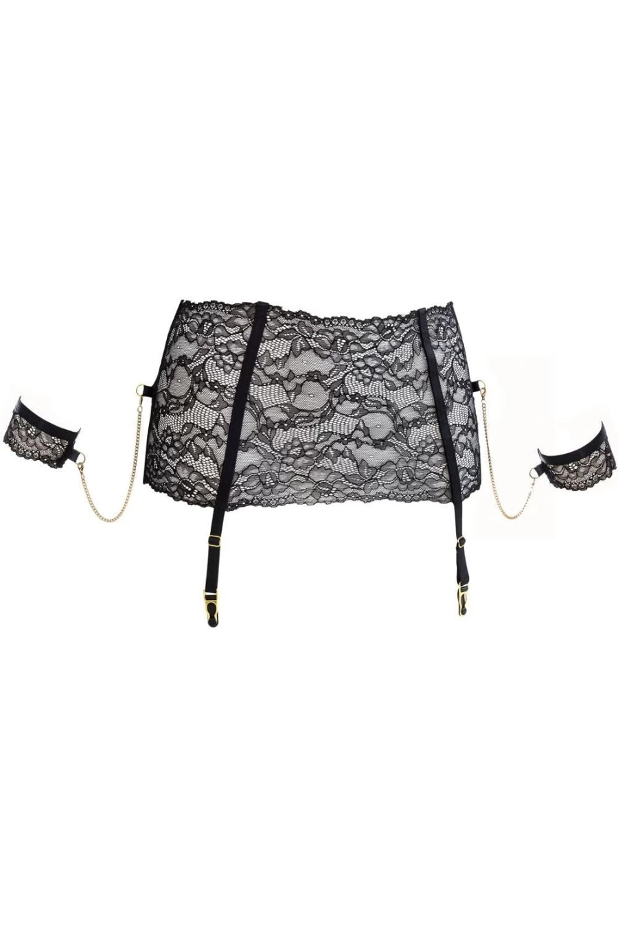 Maison Close Black Lace Suspender Belt with Detachable Cuffs - Elegant Lingerie Accessory