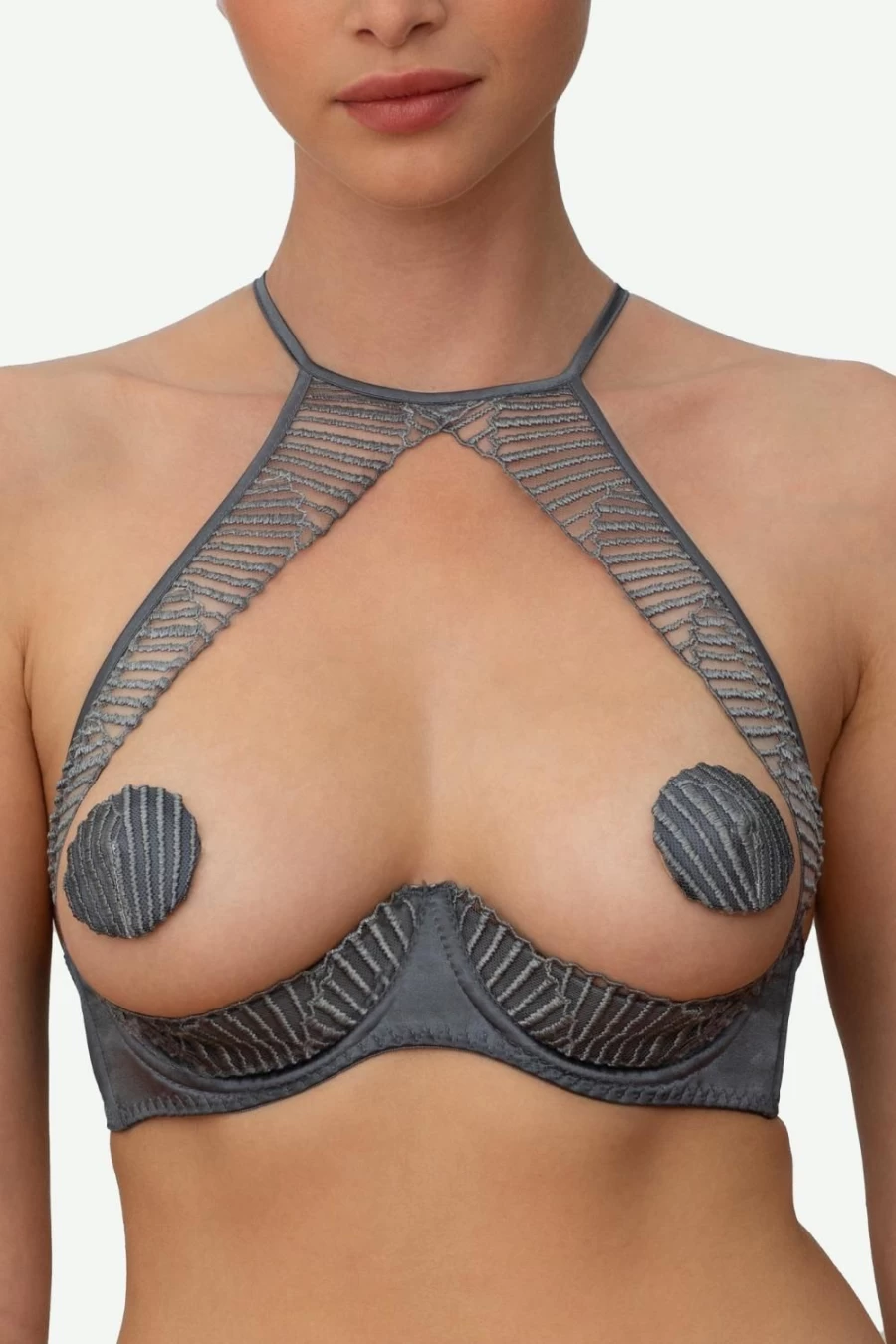 Coco de Mer Athena Quarter Cup Bra in Silver - Luxury Lingerie