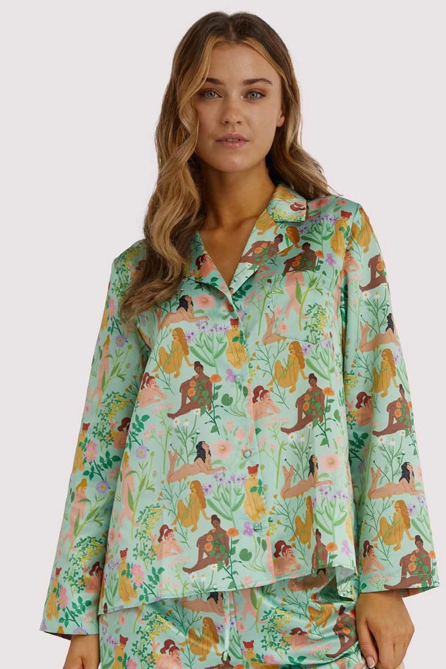 Playful Promises Bodil Jane Floral Print Long Pyjama Shirt in Multi Color