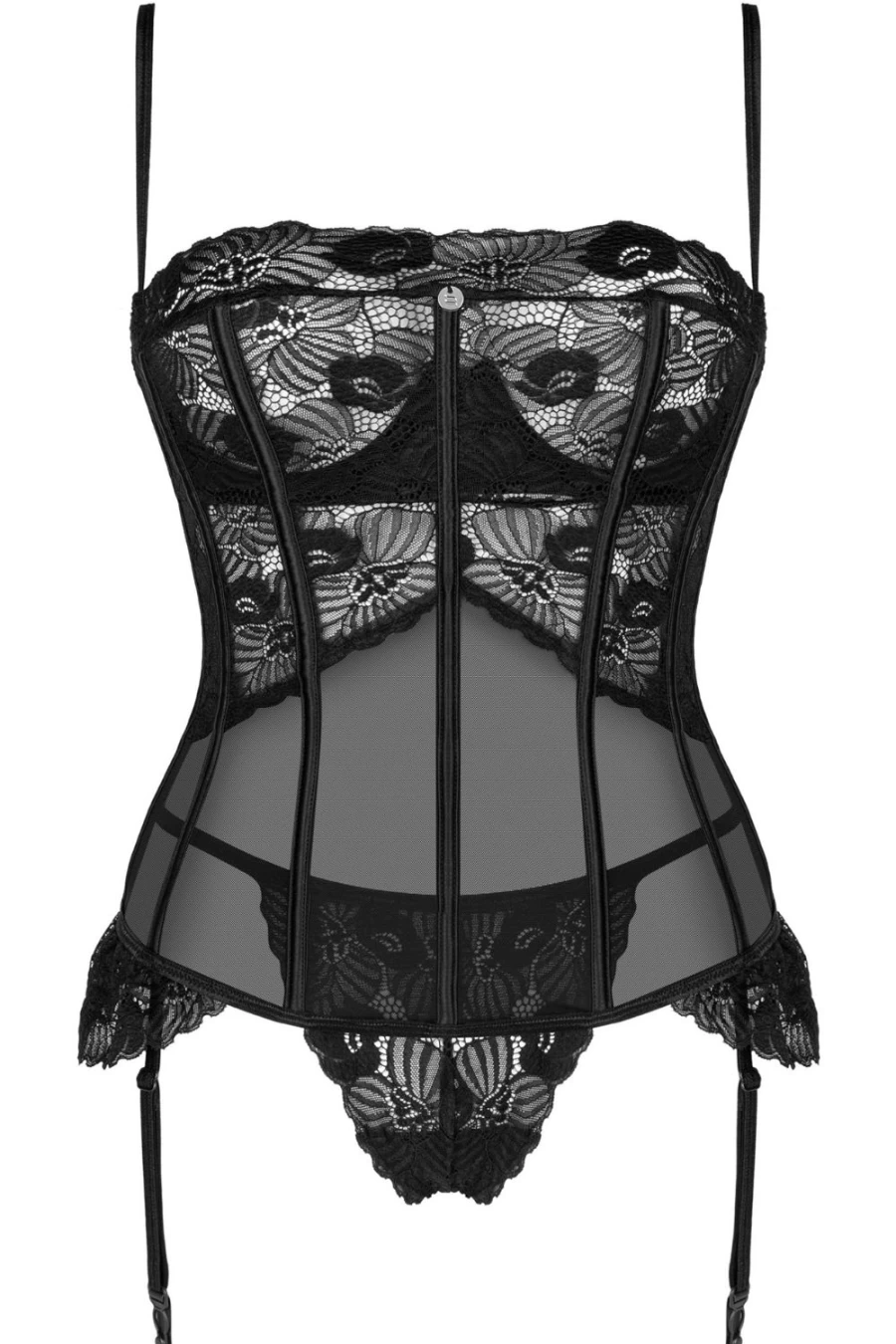 Obsessive Black Serena Love Underwired Corset & Thong Lingerie Set