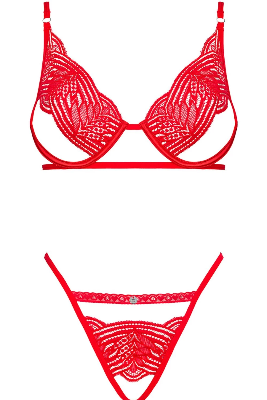 Obsessive Red Mellania Ouvert Lace Bra & Brief Set - Sensual Women's Lingerie