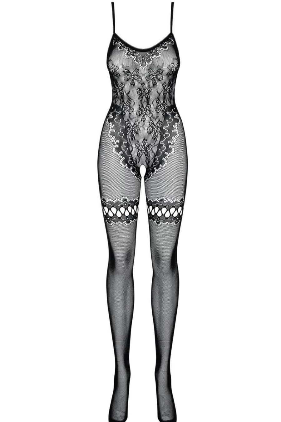 Obsessive F213 Black Bodystocking - Stretchable Lace Full-Body Fishnet for Women