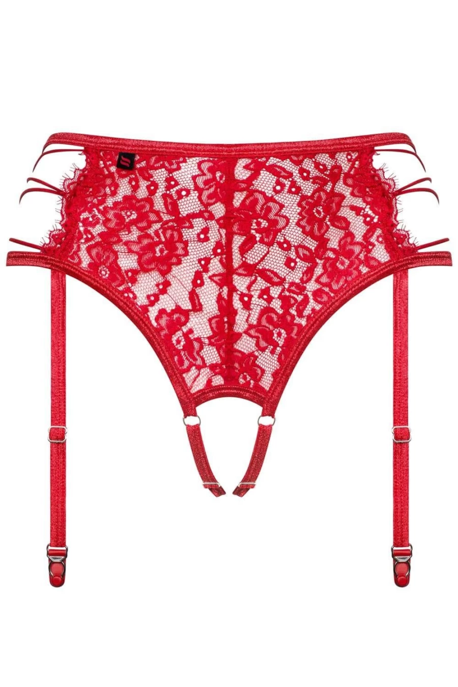 Obsessive Red Lace Crotchless Suspender Thong with Garter Straps