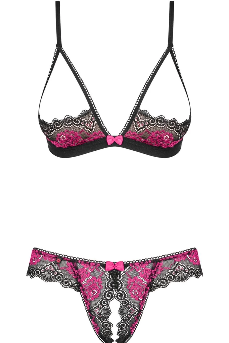 Obsessive Black Tulia Cupless Bra & Crotchless Thong Lingerie Set