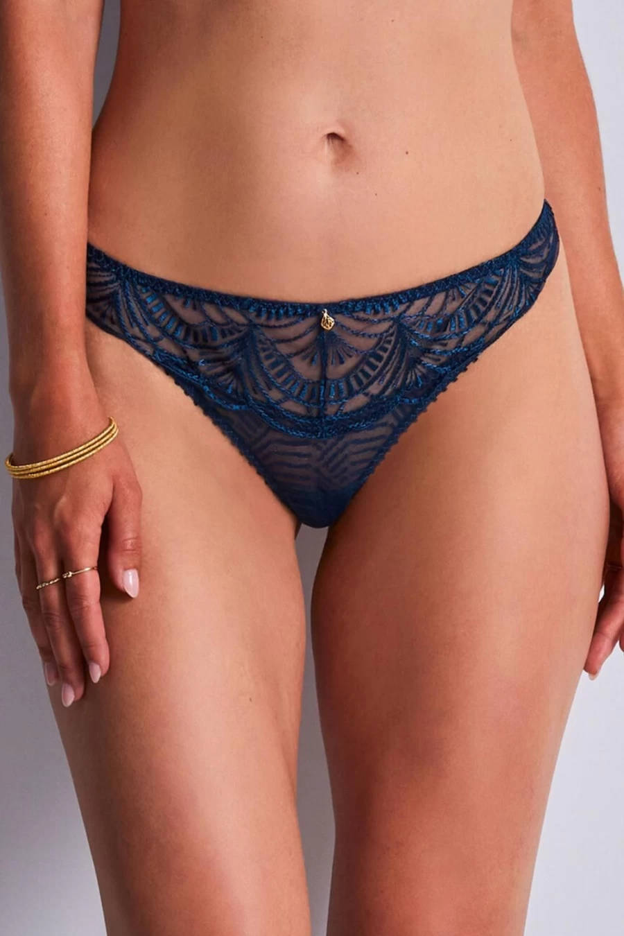 Aubade Dark Cyan Ethnic Vibes Tanga Thong Lace Underwear for Women