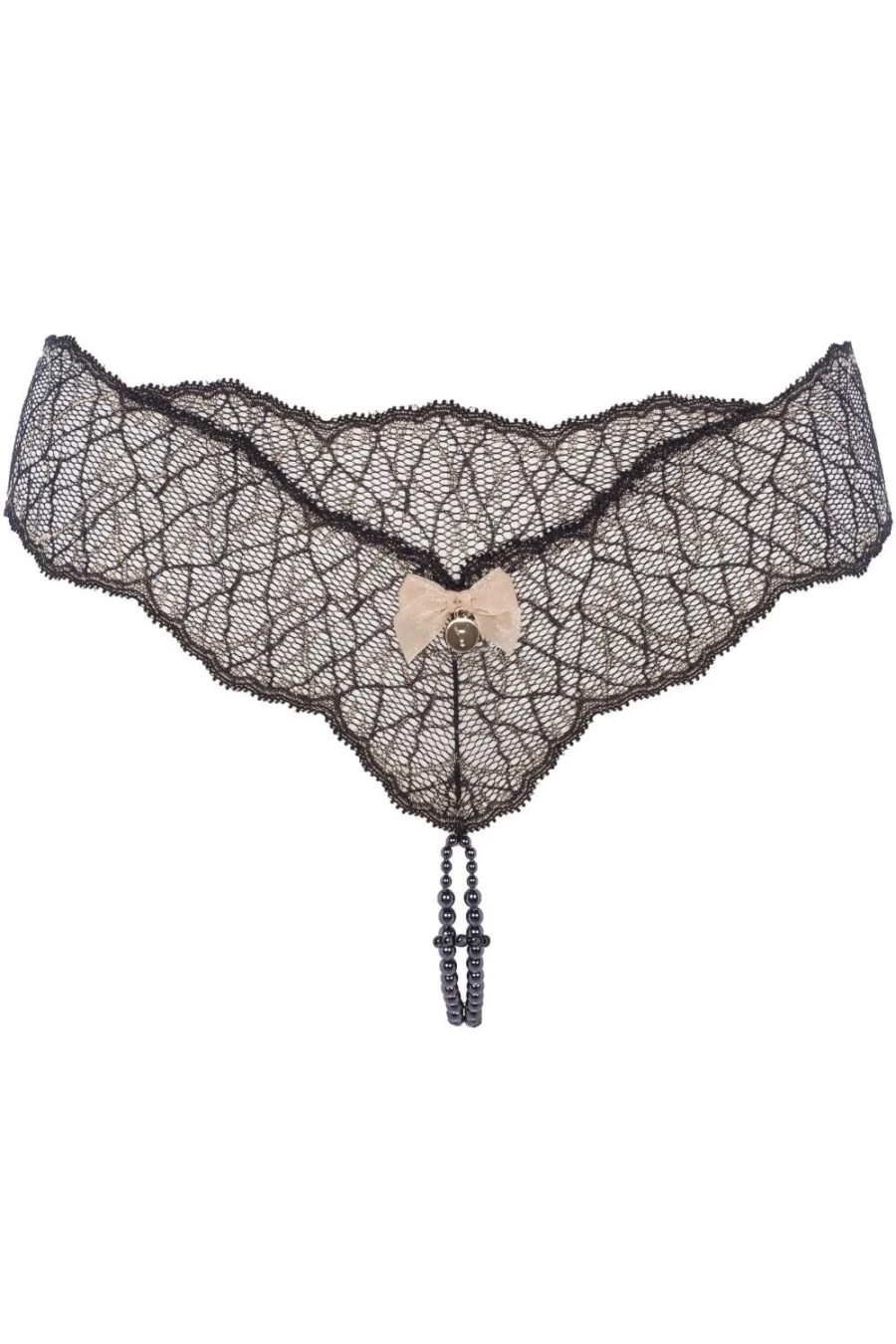 Bracli Black Sydney Double Pearl Thong - Elegant Dark Underwear for Women