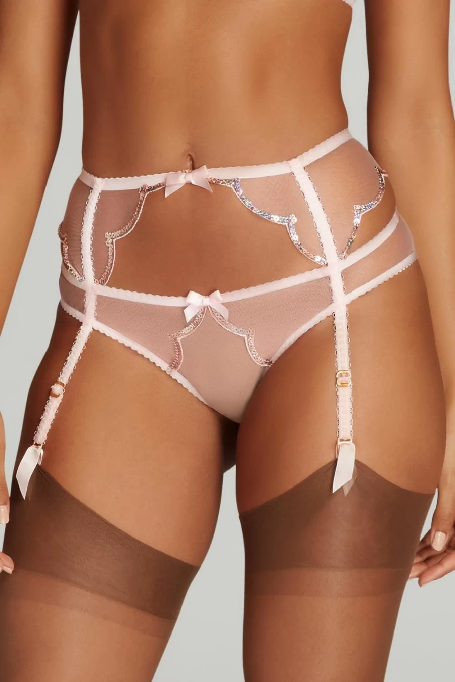 Agent Provocateur Lorna Party Suspender in Baby Pink & Rose Gold - Elegant Lingerie for Special Occasions