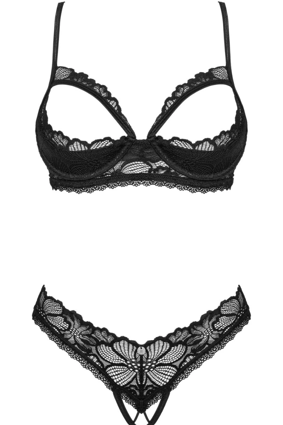 Obsessive Black Serafia Cupless Bra and Crotchless Thong Lingerie Set