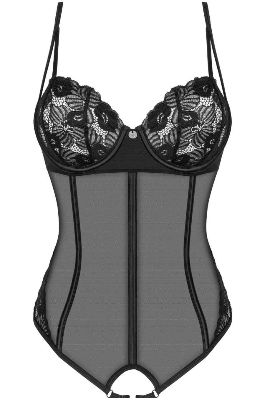 Obsessive Black Serena Love Underwired Crotchless Bodysuit Lingerie for Women