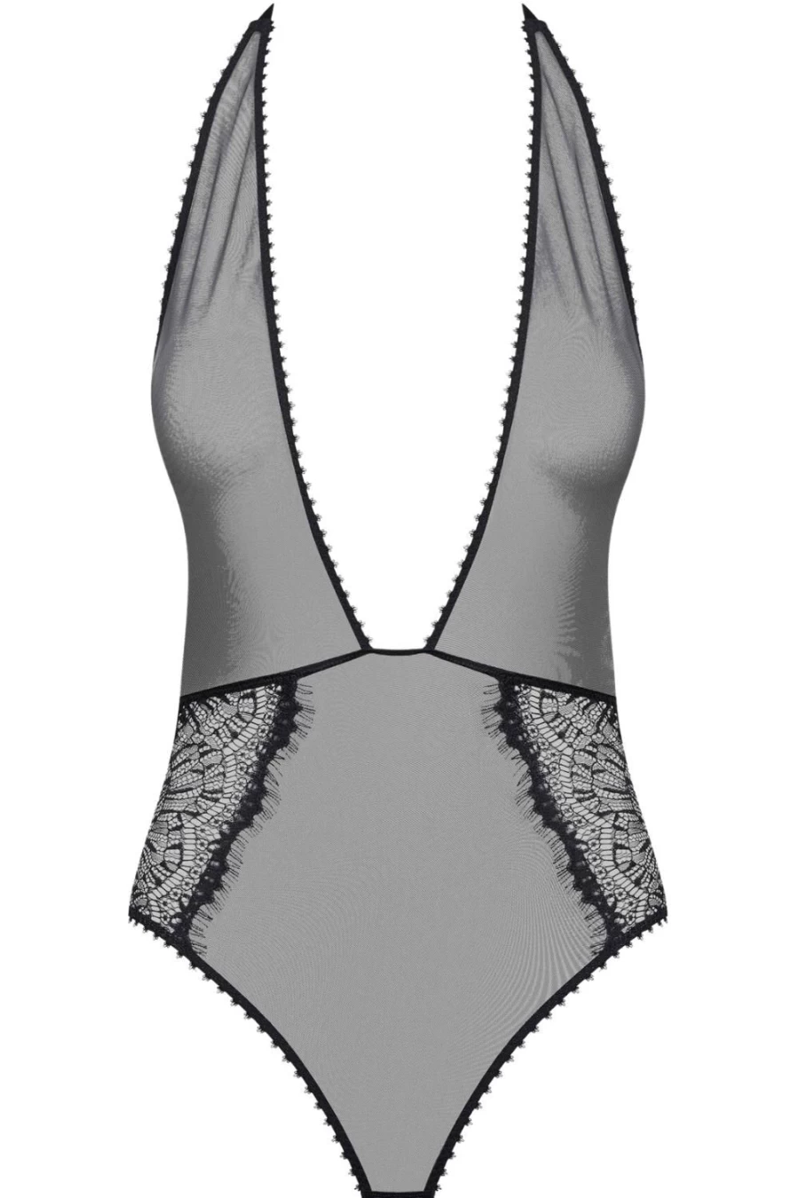 Maison Close Black Accroche Coeur Lace Thong Bodysuit for Women