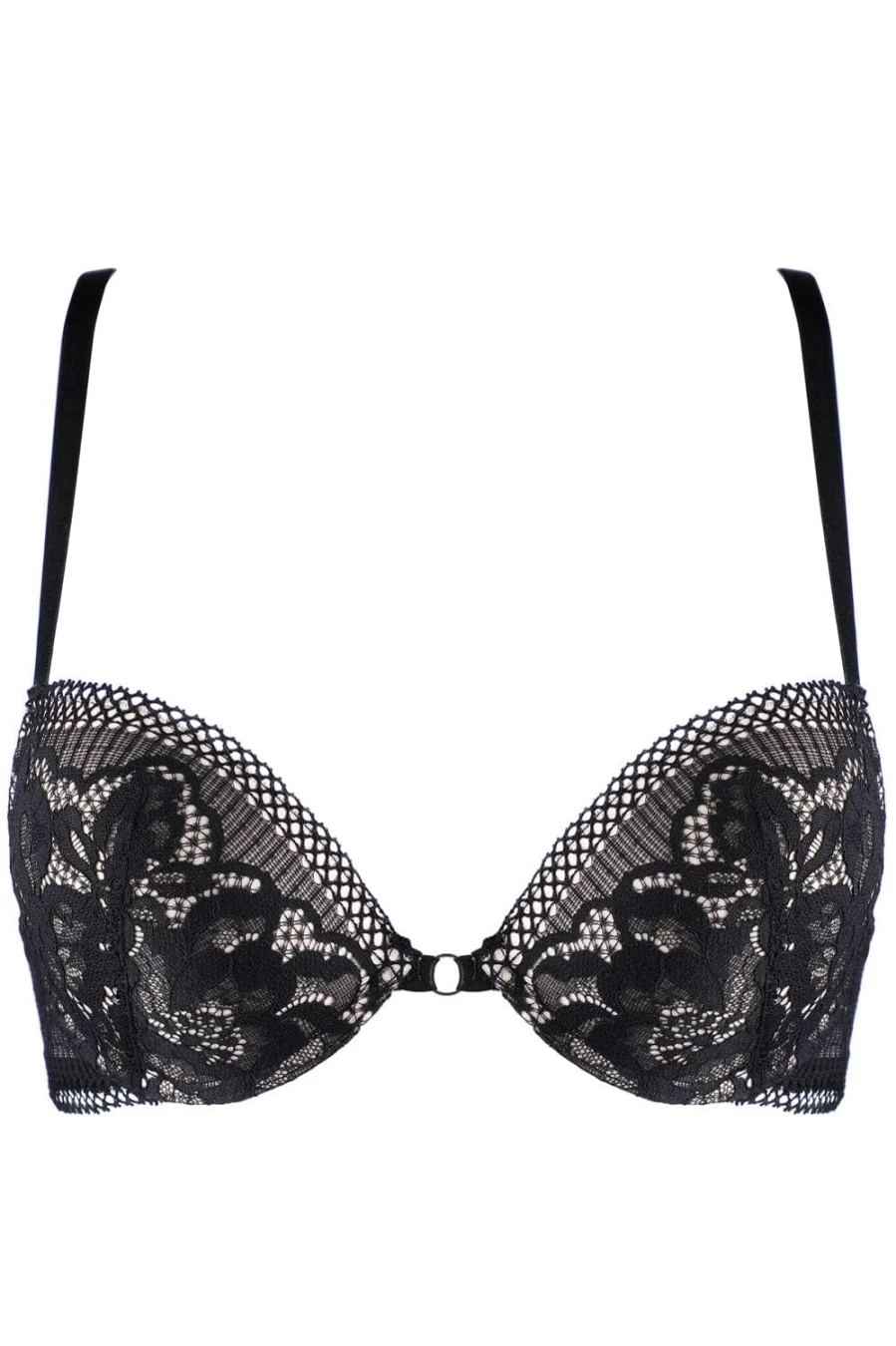 Jolidon Black Push Up Bra for Women - Rock DJ Style Lace Underwire Plunge Bra