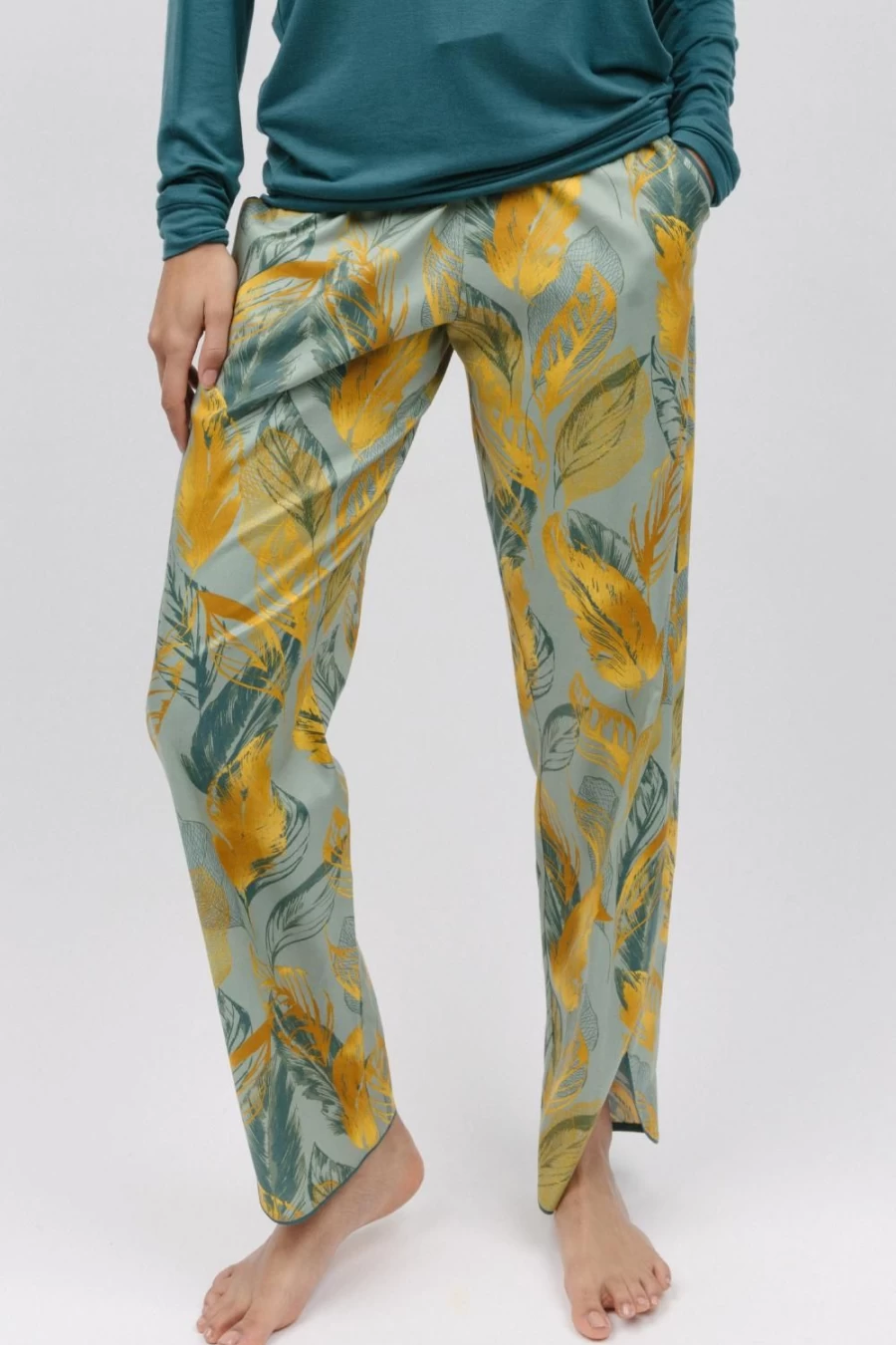 Cyberjammies Women's Sage Green Mix Hannah Leaf Print Pyjama Pants - Soft Lounge Pants for Comfort & Style