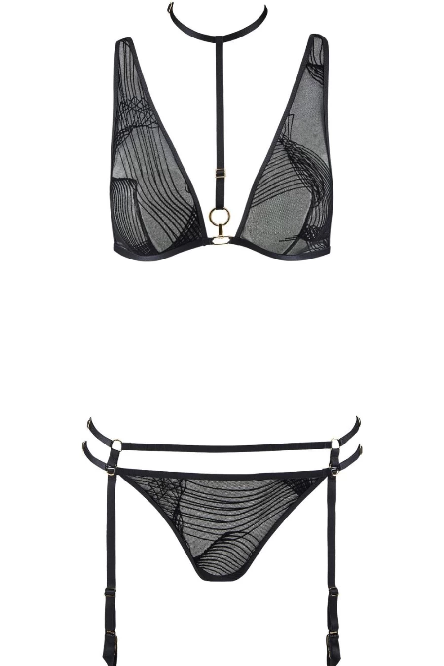 Aubade Black Heat Wave Triangle Bra & Tanga Set - Lingerie