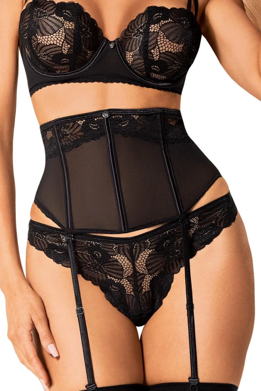 Obsessive Black Serena Love Waspie Corset for Women - Elegant Waist Training Shapewear