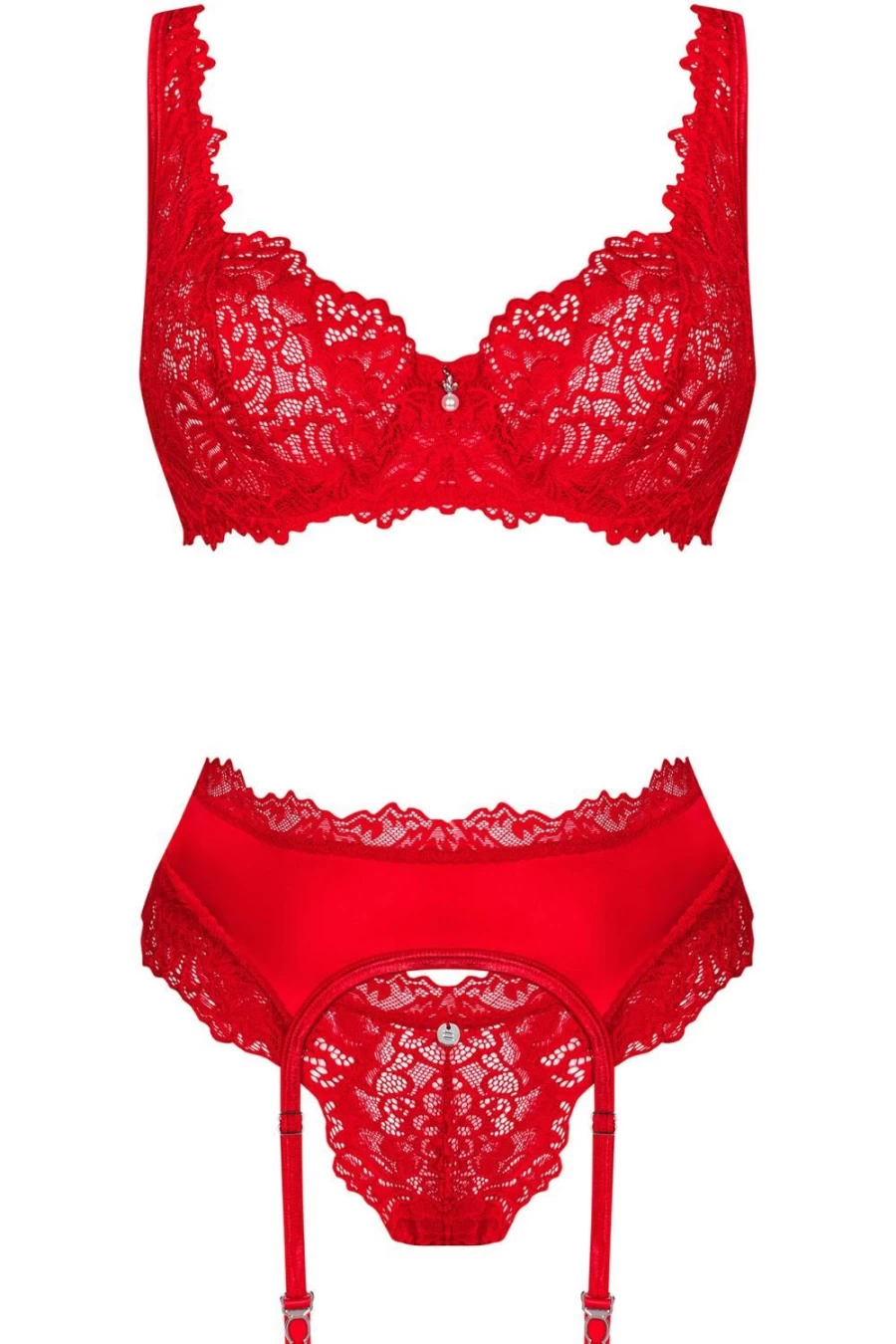 Obsessive Red Amor Cherris Lingerie Set - Bra, Thong & Suspender Belt