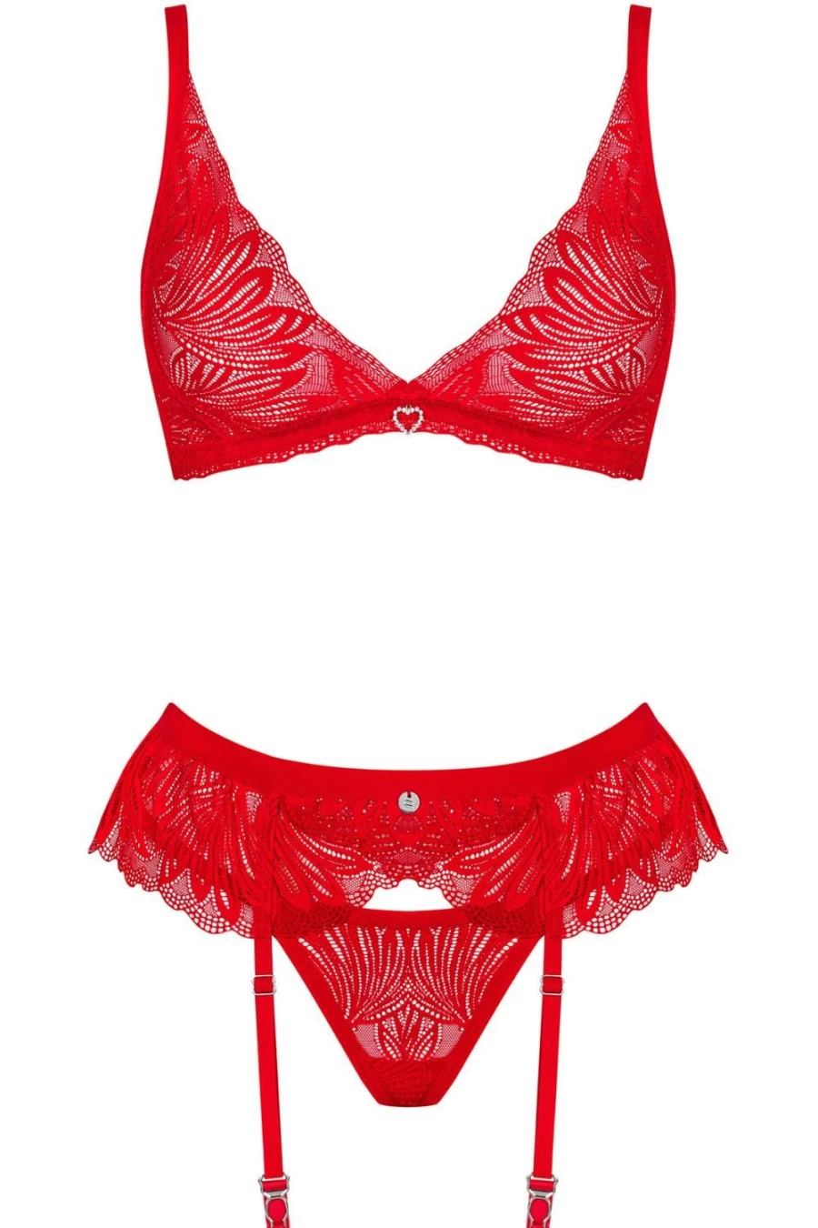 Obsessive Red Chilisa Lace Bra, Thong & Suspender Set