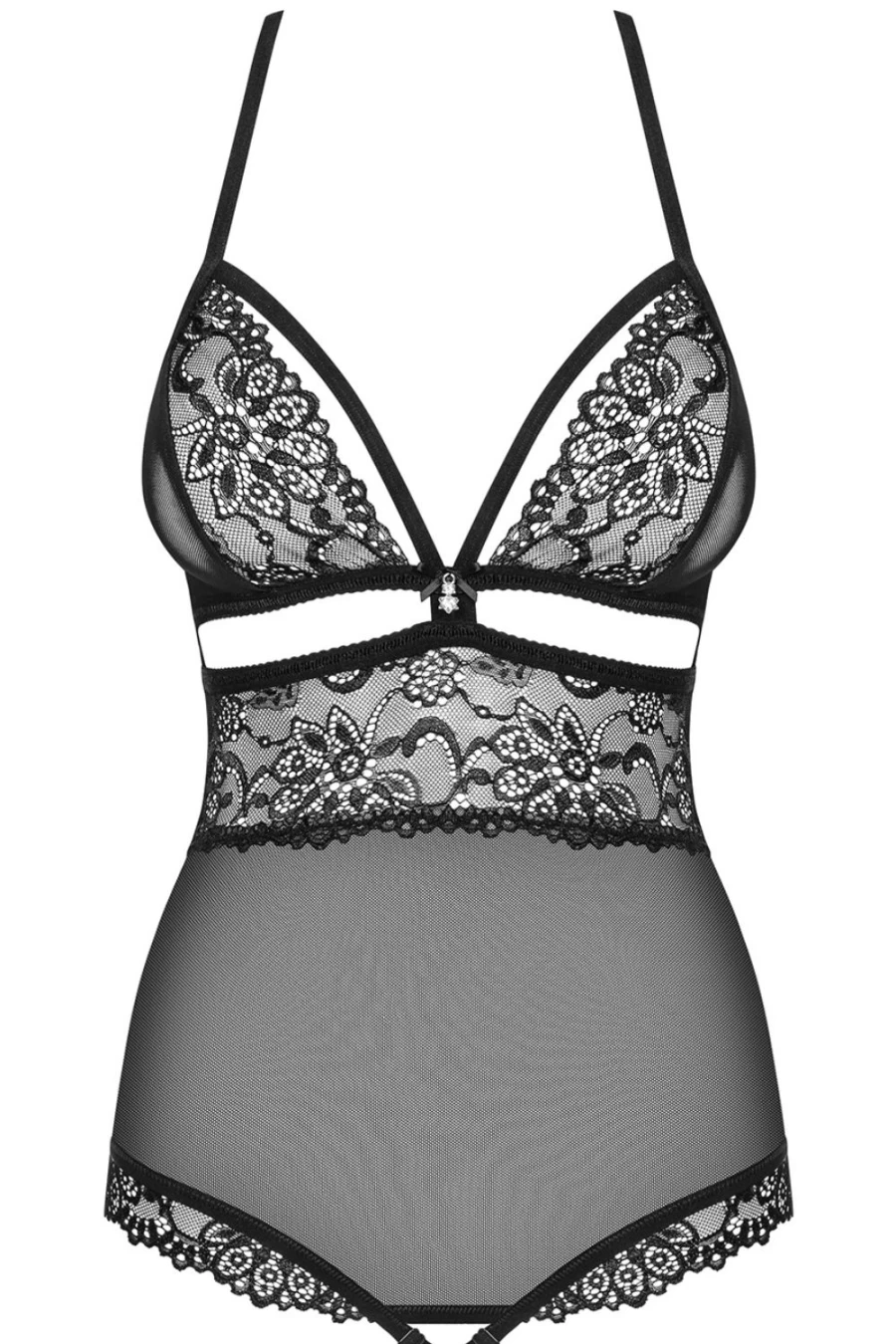 Obsessive Black Crotchless Teddy Lingerie - 838 Open-Body Seductive Nightwear