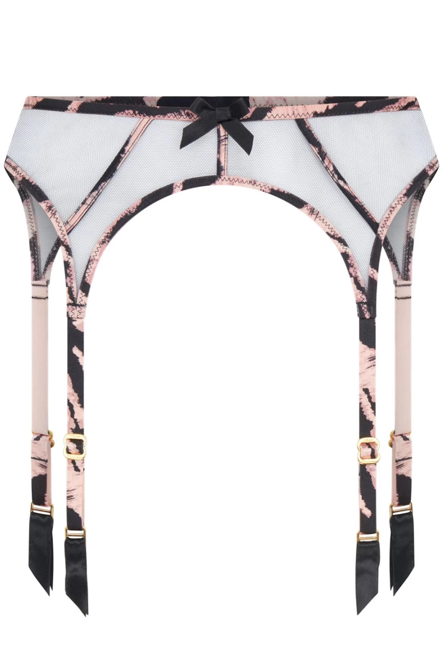 Agent Provocateur Ellise Black & Pink Lace Suspender Belt - Stylish Lingerie Accessory