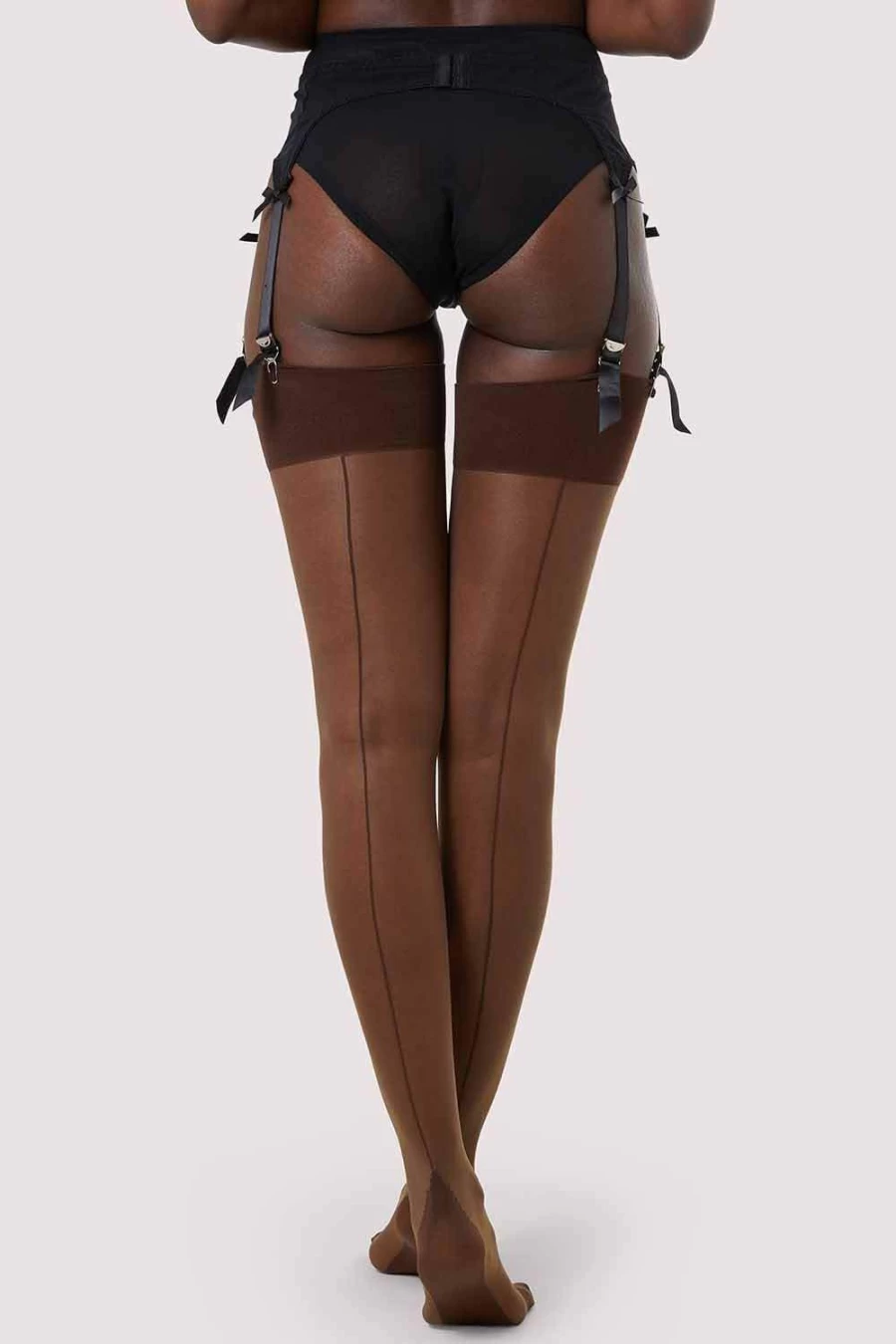 Playful Promises Dark Nude Back Seamed Stockings - Retro High-Waist Stockings with Back Seam Detail