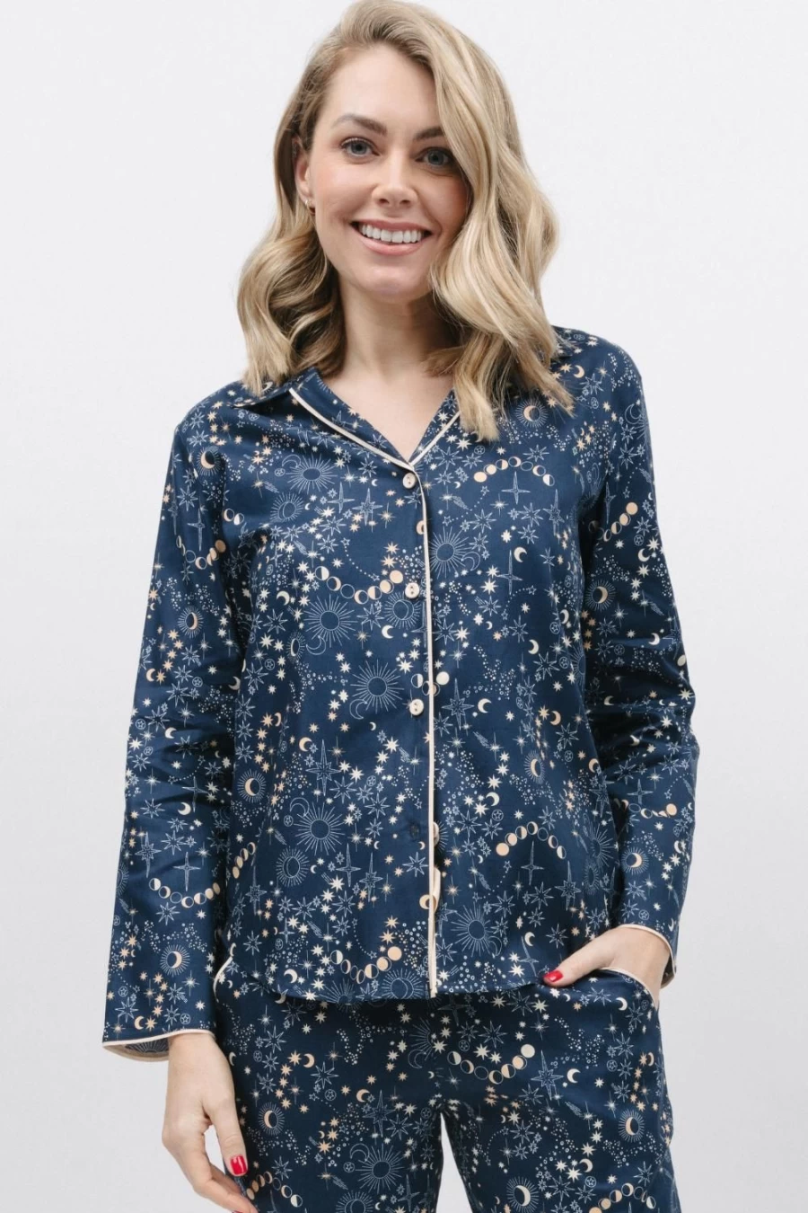Cyberjammies Navy Mix Cosmo Celestial Print Long Sleeve Pyjama Top for Women