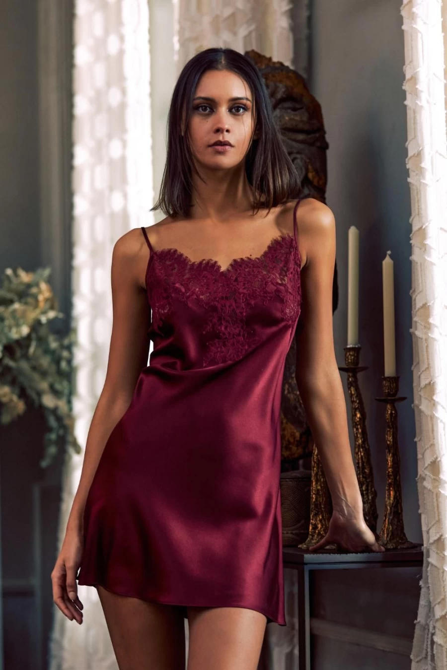 Marjolaine Burgundy Ruby Nightie - Elegant Women's Sleepwear