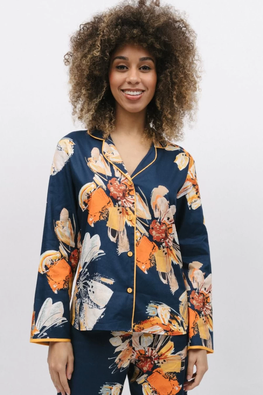 Cyberjammies Navy Mix Floral Print Long Sleeve Pyjama Top - Cosmo Sleepwear
