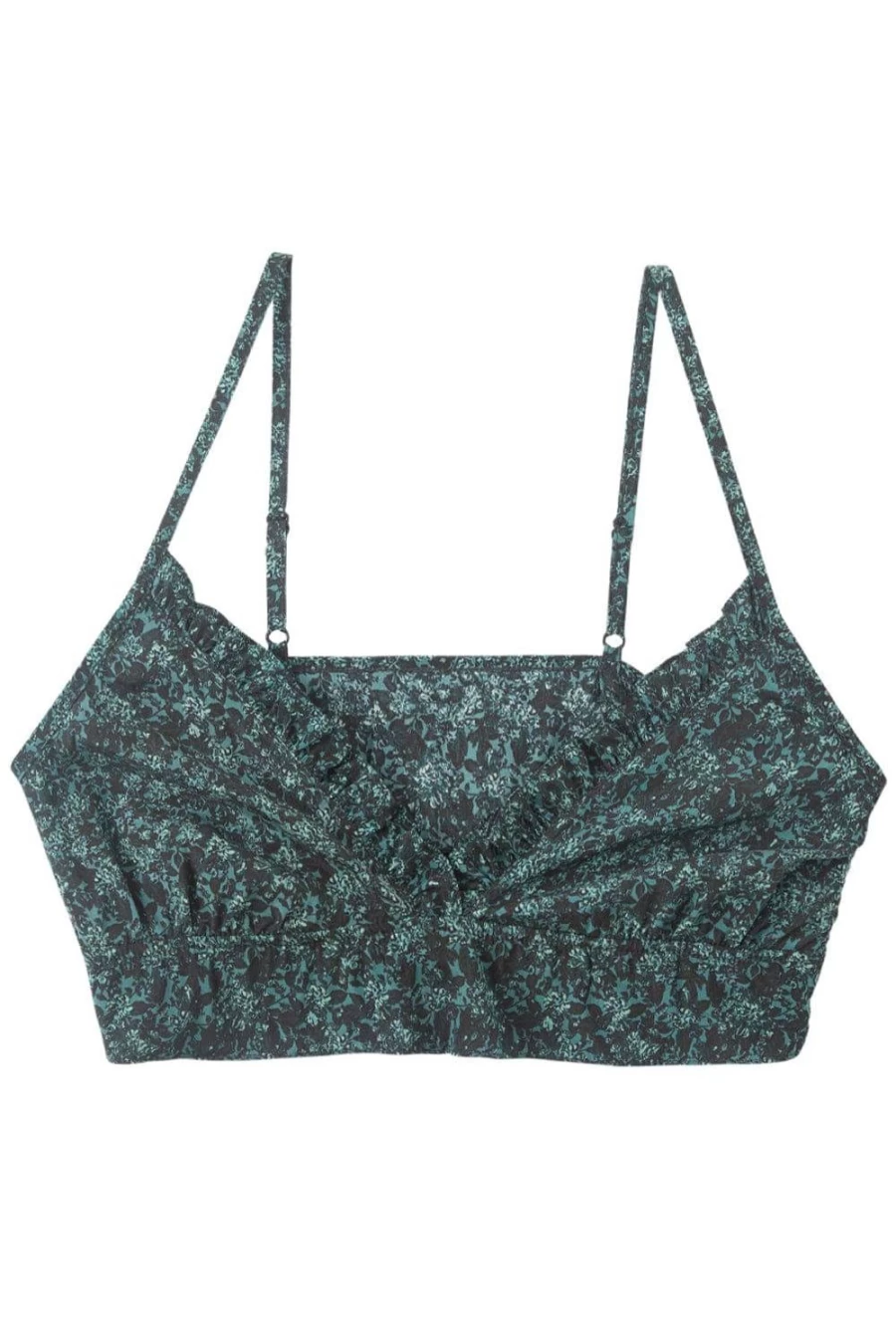 Else Women's Cedar & Black Silk Cropped Bralette with Ruffled Detail - Botanist Style Bralette