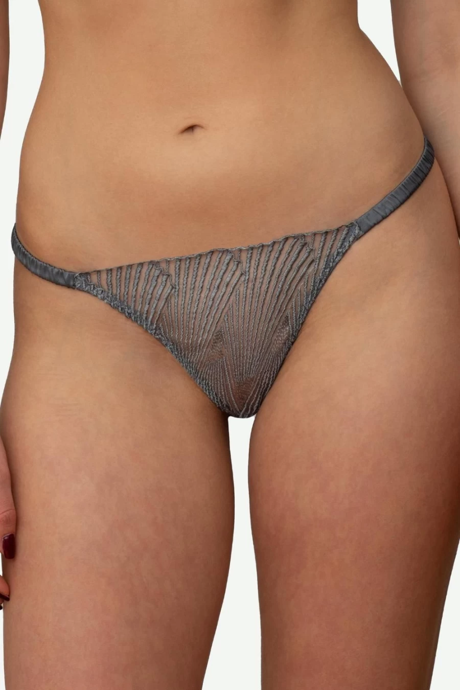 Coco de Mer Athena Silver Open Thong - Luxury Lingerie