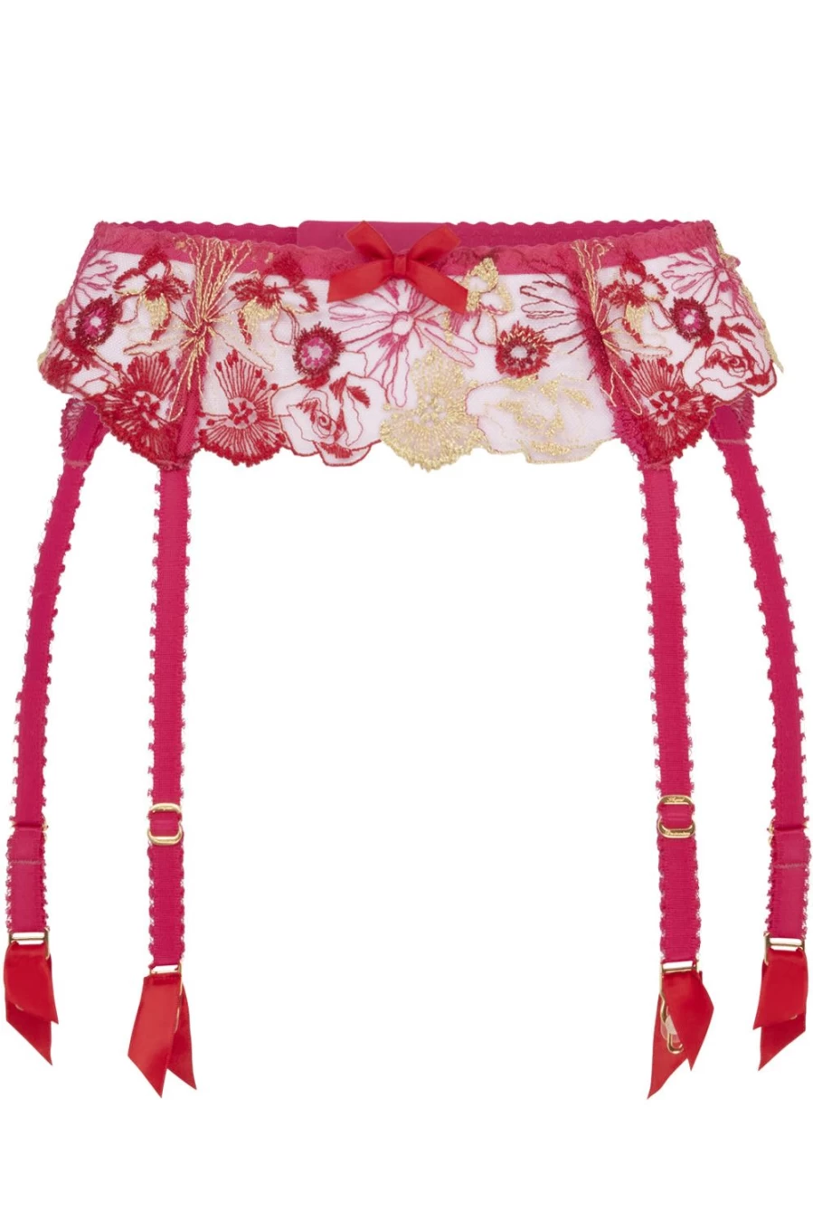 Agent Provocateur Zuri Suspender in Fuchsia, Red & Gold - Stylish Luxury Lingerie Accessories