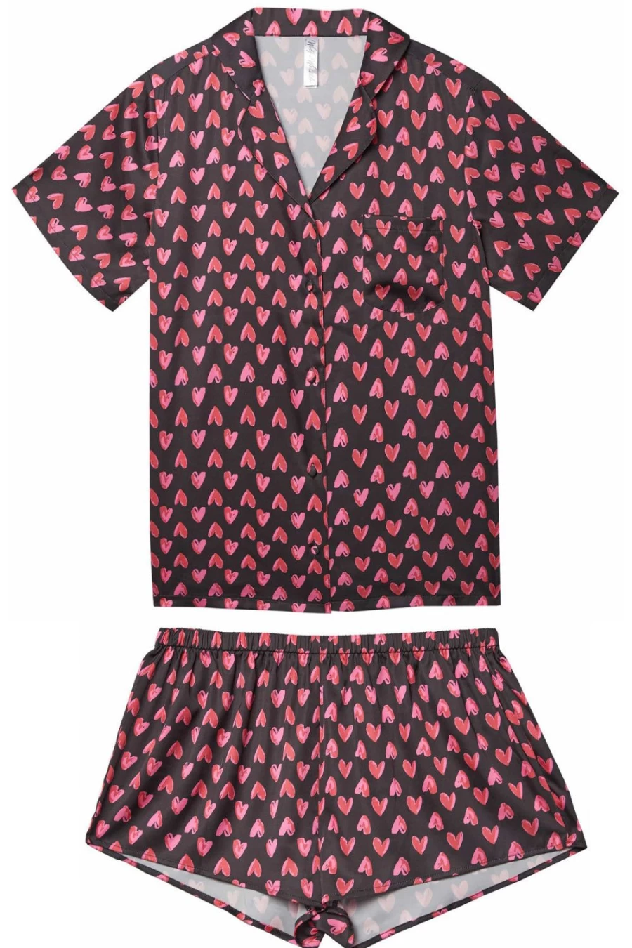 Wolf & Whistle Women's Black Satin Pyjama Set with Heart Print - UK Size 14 Sleepwear
