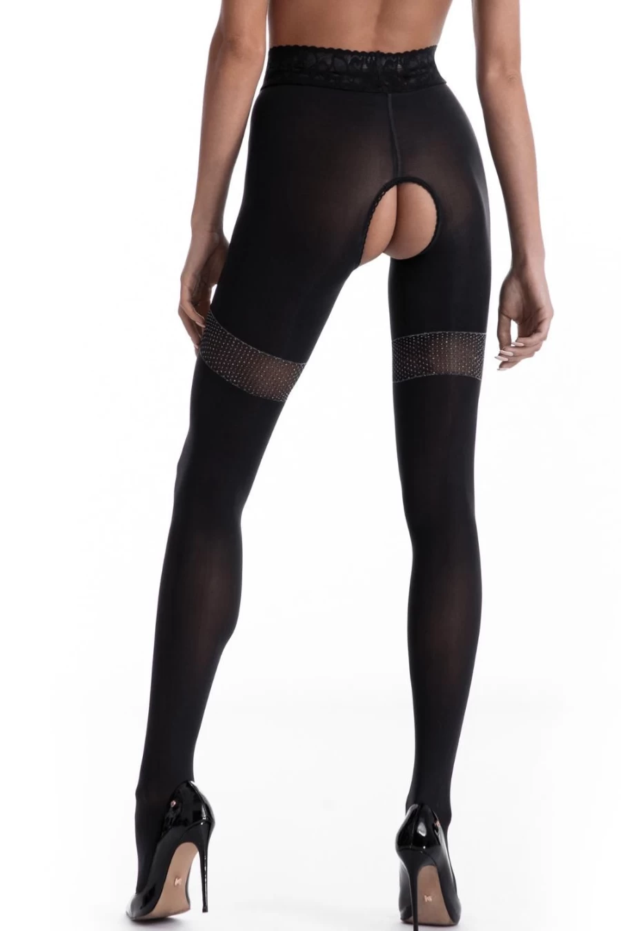 Amour Black 80 Denier Glamour Crotchless Tights for Women - Sexy Sheer Lingerie Stockings