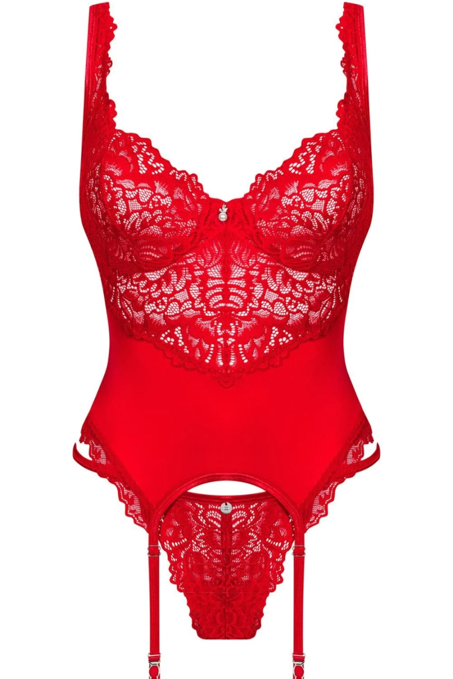 Obsessive Red Amor Cherris Corset & Thong Lingerie Set
