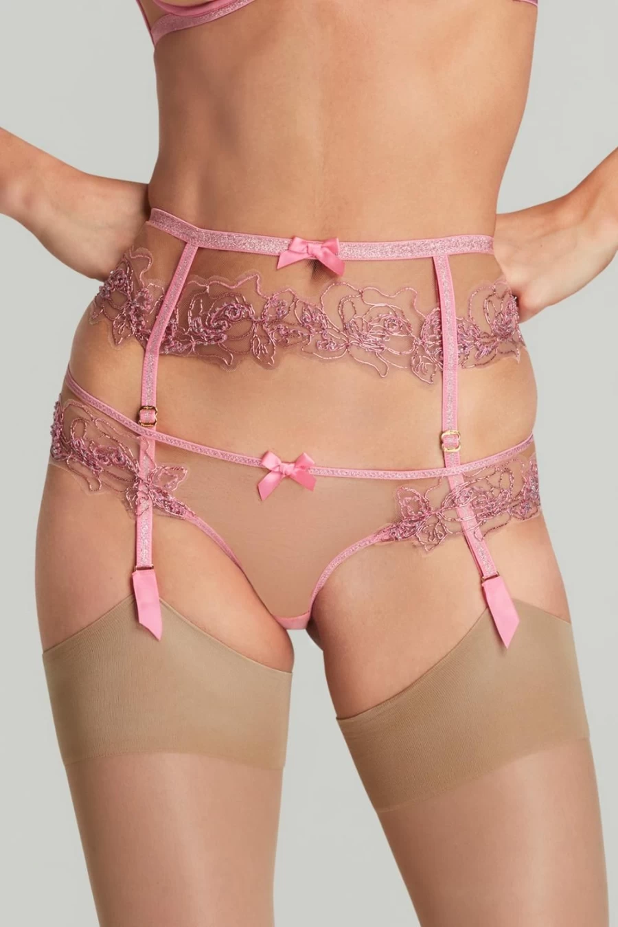 Agent Provocateur Lindie Suspender Belt in Dusky Pink - Lingerie Garter Belt for Women