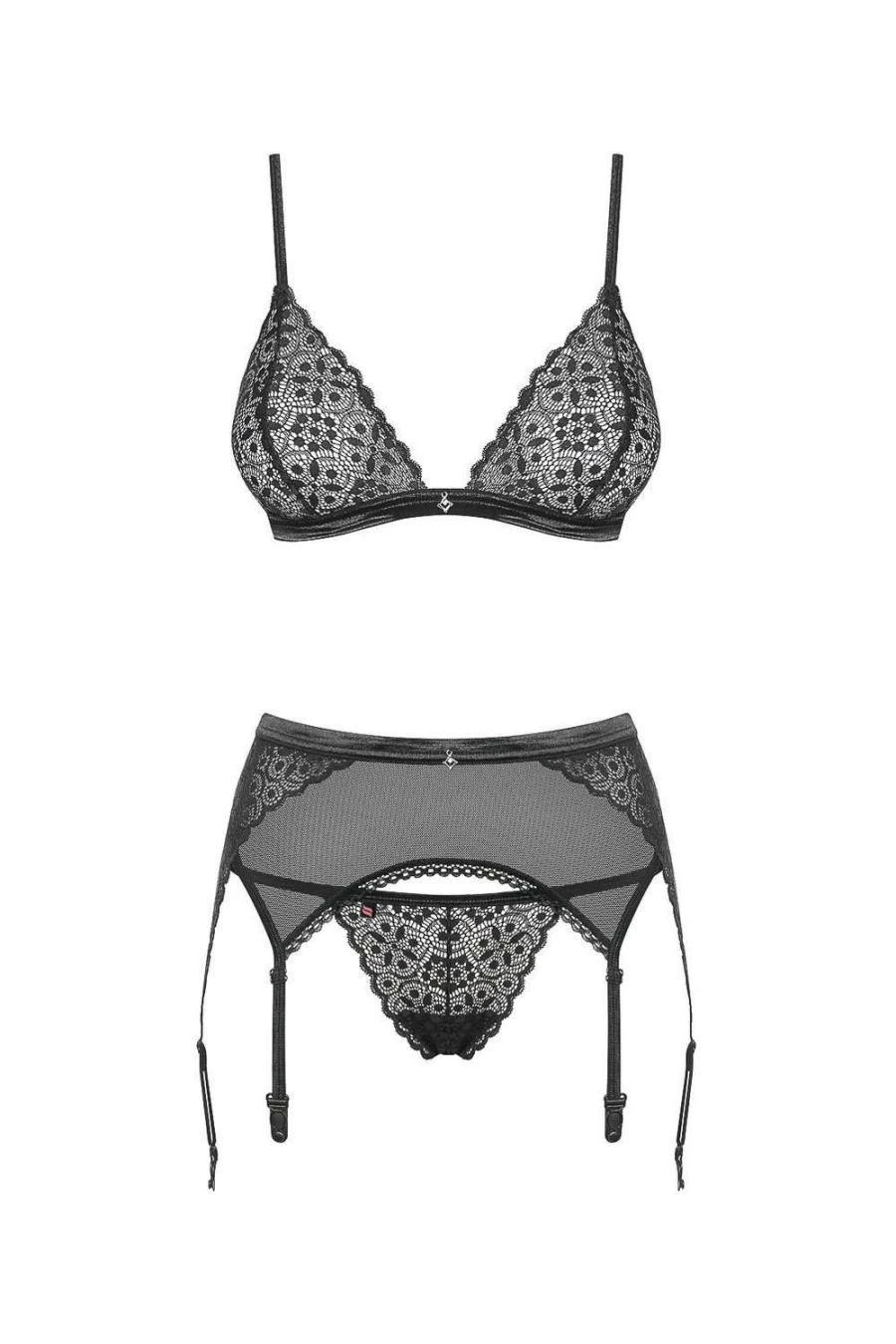 Obsessive Black Shibu Bra, Thong & Garter Belt Set - Lingerie