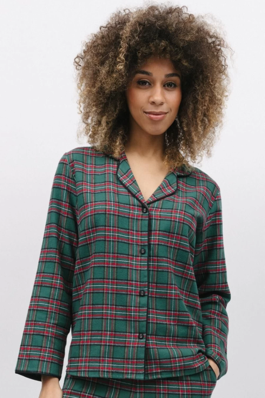 Cyberjammies Whistler Check Pyjama Top - Green Mix Plaid Sleepwear for Women