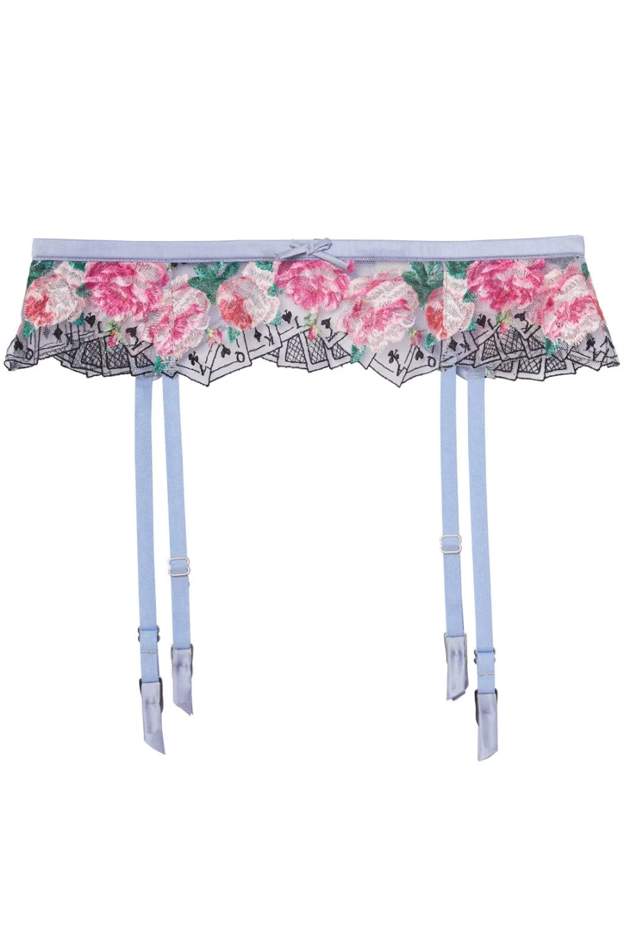 "Fleur Du Mal Pastel Sky Card Embroidery Suspenders – Elegant Detachable Straps"