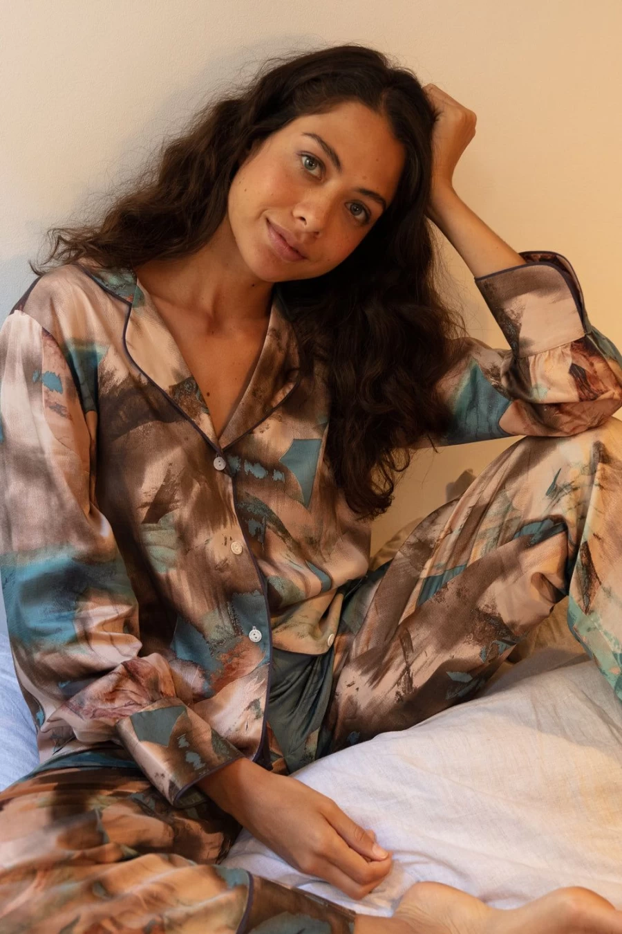 Fable & Eve Soho Abstract Print Multi-Color Pyjama Set - Luxury Sleepwear
