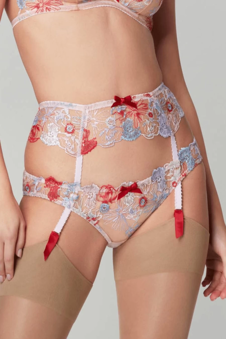 Agent Provocateur Zuri Suspender - Red, Blue & Sand Color Adjustable Luxury Suspenders