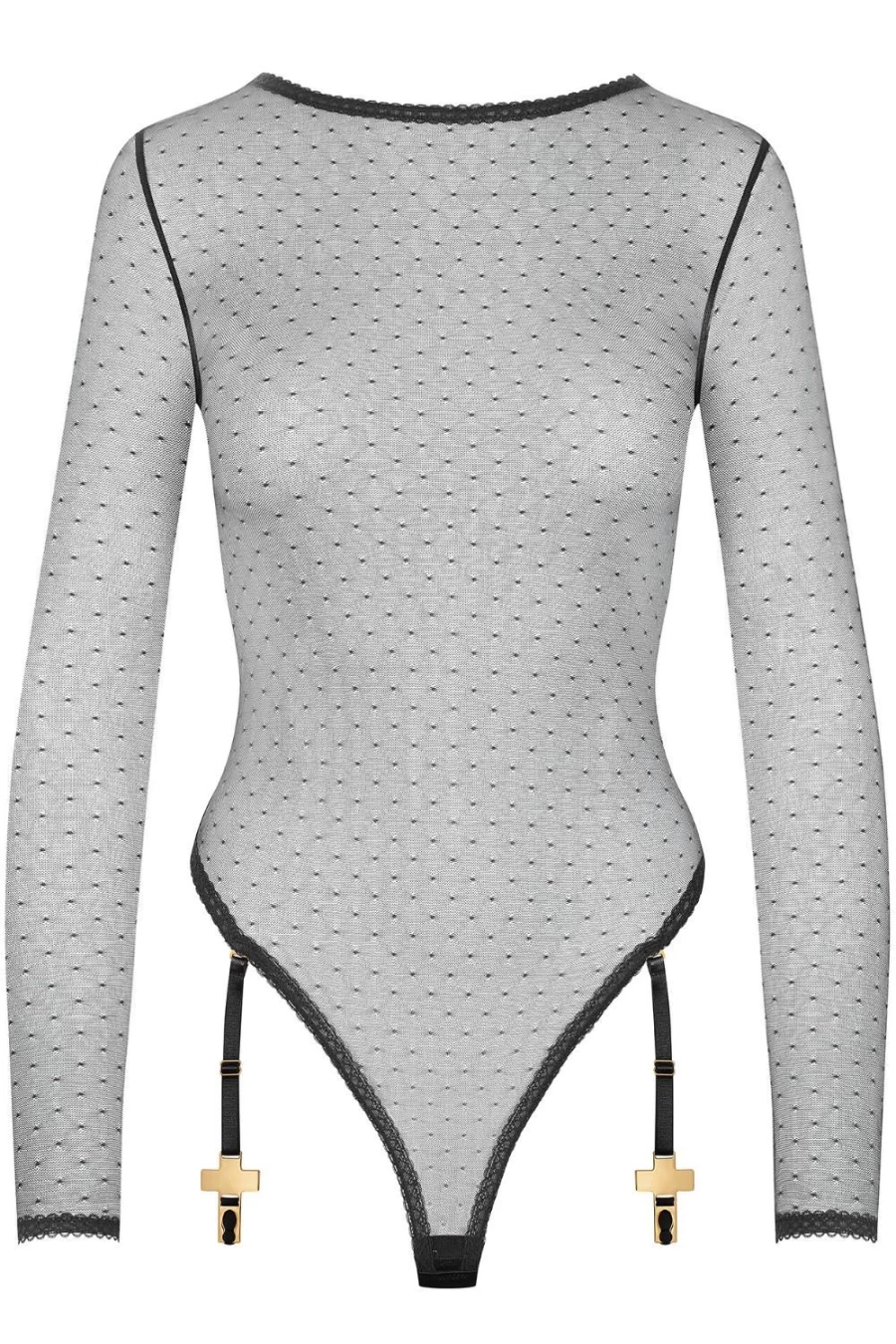 Maison Close Black Divine Long Sleeve Suspender Thong Bodysuit Lingerie