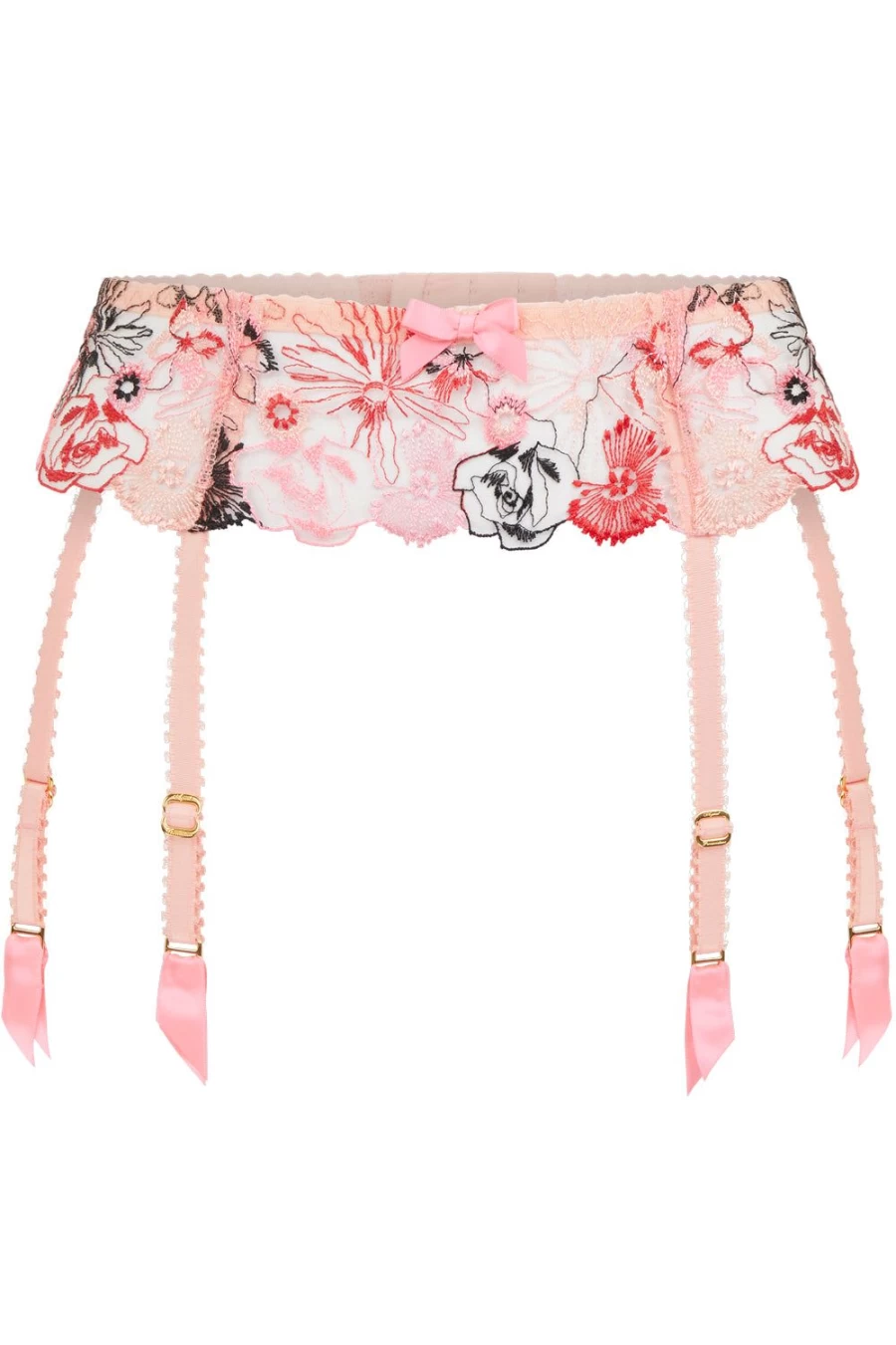 Agent Provocateur Zuri Suspender Lingerie in Pink, Red & Sand - Adjustable Straps & Elegant Design
