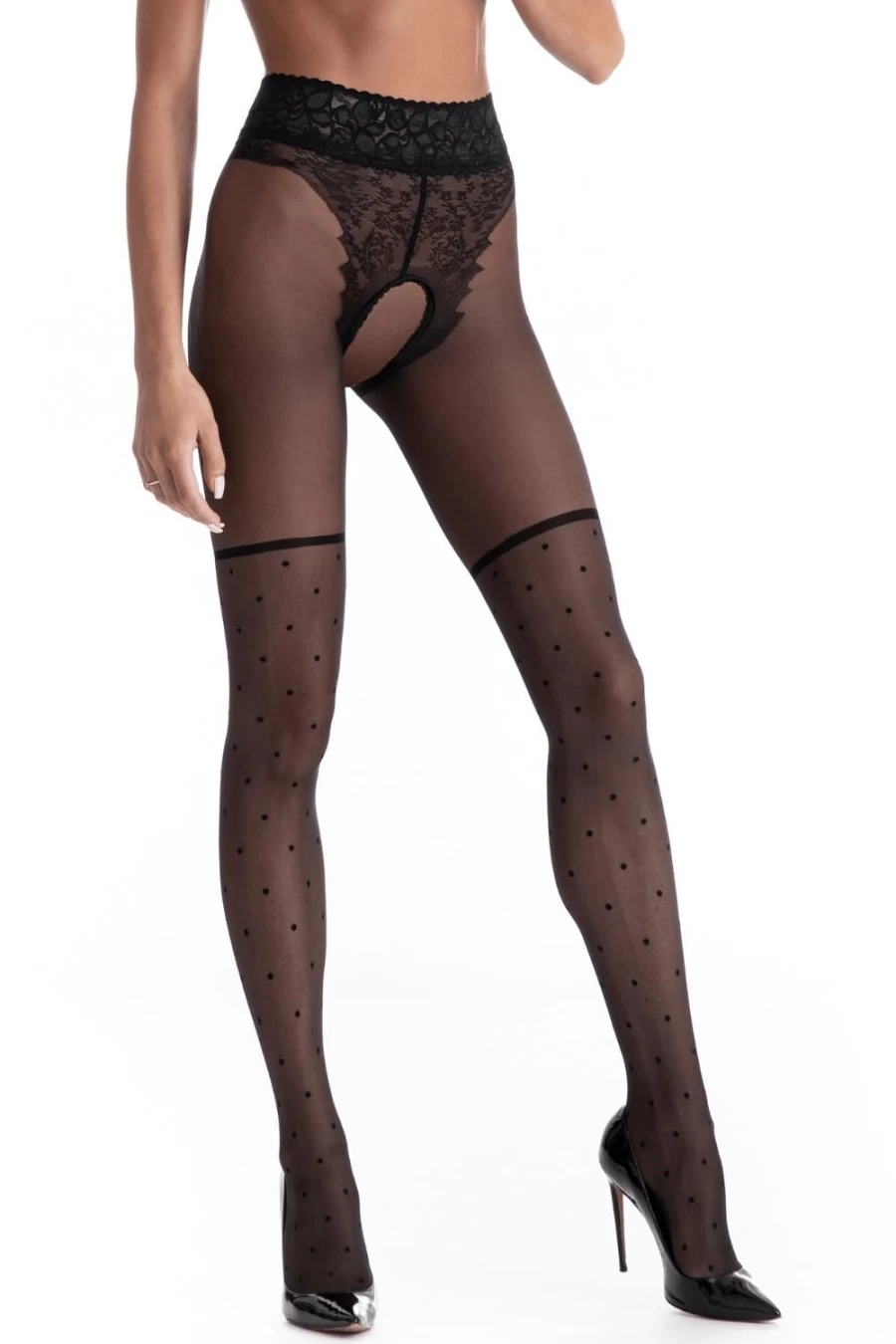 Amour Black Lolita Crotchless 30 Denier Tights - Elegant Gothic Style