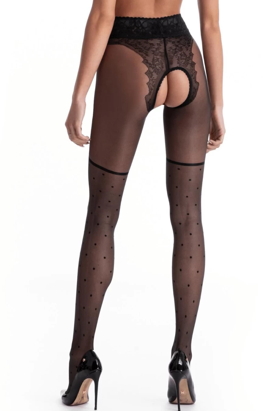 Amour Black Lolita Crotchless 30 Denier Tights - Elegant Gothic Style