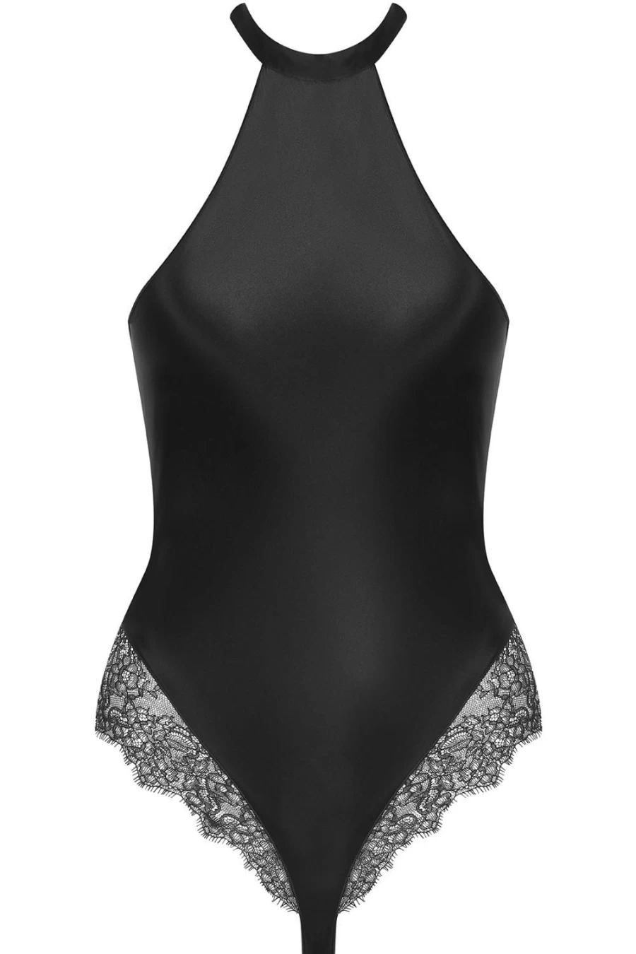 Maison Close Black Rendez-Vous Silk & Lace Halterneck Thong Bodysuit for Women