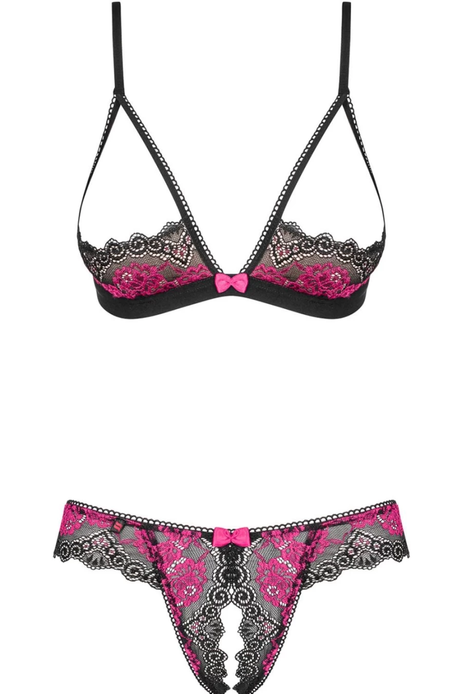 Obsessive Black Tulia Cupless Bra & Crotchless Thong Lingerie Set
